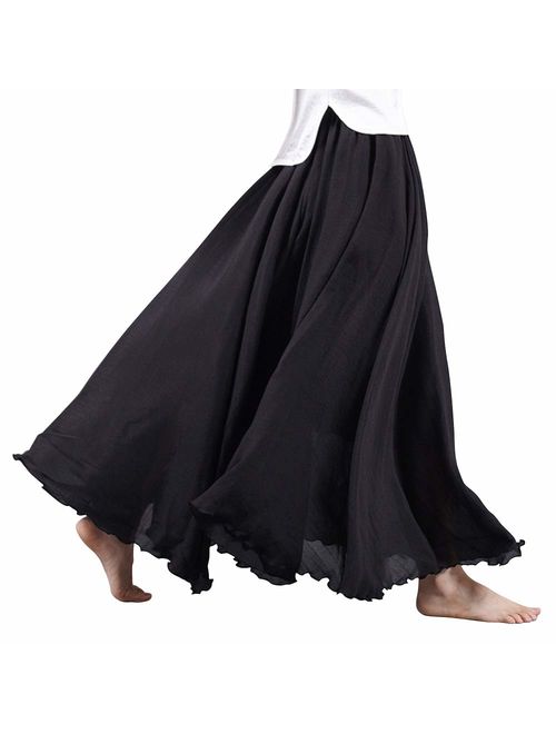 OCHENTA Women's Bohemian Elastic Waist Flowing Maxi Skirt