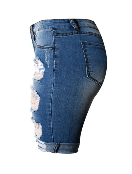 OLRAIN Womens High Waist Ripped Hole Washed Distressed Short Jeans