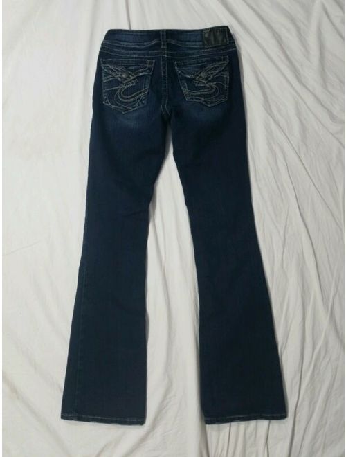 Silver Suki Surplus Dark Wash Flap Pocket Bootcut Stretch Jeans Size 27x34 Long