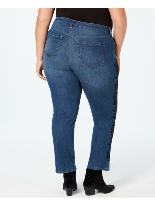 Style & Co. 5767 Plus Size 24W NEW Blue Skinny-Leg Jeans Flocked Brocade $74