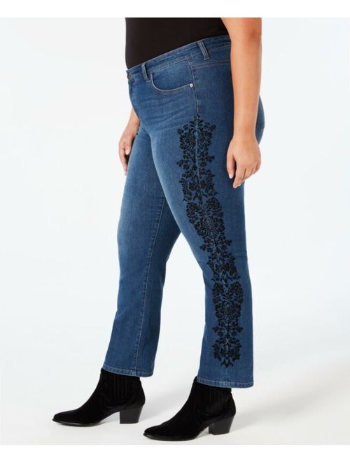 Style & Co. 5767 Plus Size 24W NEW Blue Skinny-Leg Jeans Flocked Brocade $74
