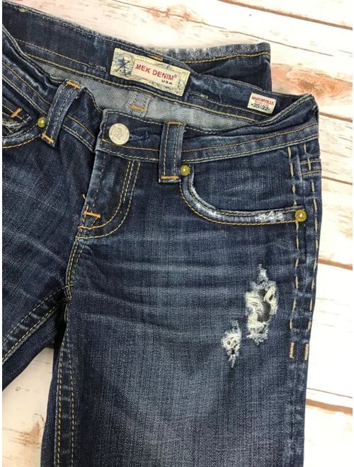 Mek Denim Size 25 Bootcut Jeans Dark Blue Masonville Distressed Miss Me TA43