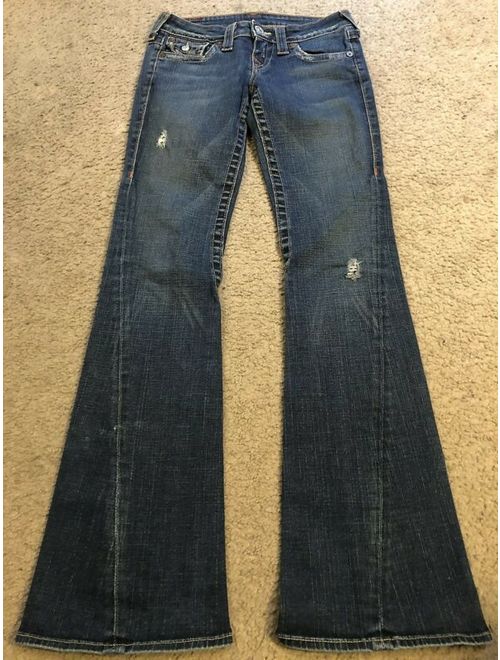 TRUE RELIGION Stretch Distressed JOEY Low Rise Flare Jeans womens 26