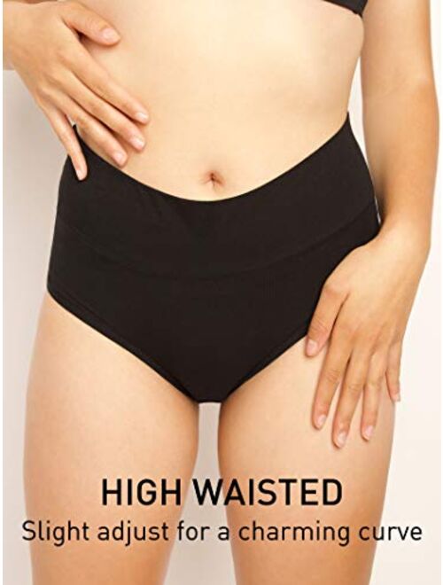 INNERSY Women's High Cut Solid Color Tummy Control Cotton Underpants Briefs Multipack