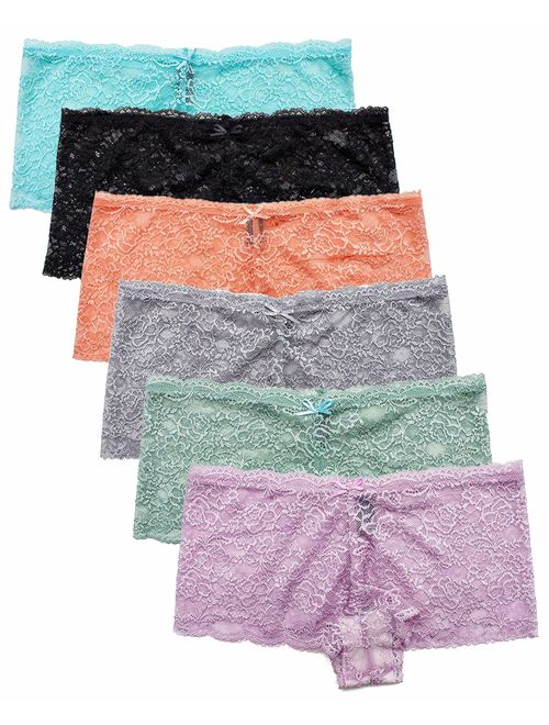Barbra's 6 Pack of Women's Regular & Plus Size Lace Boyshort Panties
