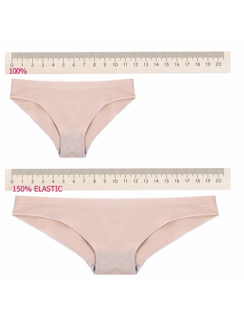 R RUXIA Women's Hipster Panties Seamless Low-Rise Cheekini Panty Soft Stretch Bikini Underwear (Multi Colors,Pack of 5)