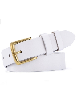 Women's Classic Gold Color Metal Buckle Handcrafted Genuine Leather Jean Belt (Sytle 3w019)