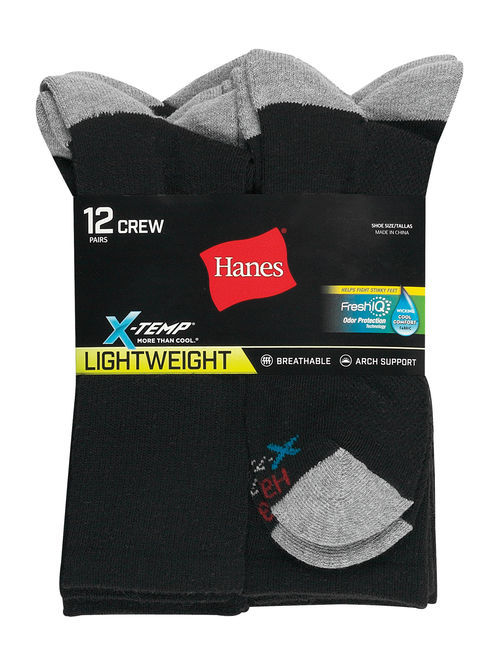 Hanes Men's X-Temp Active Cool Lightweight Crew Socks, 12 pack