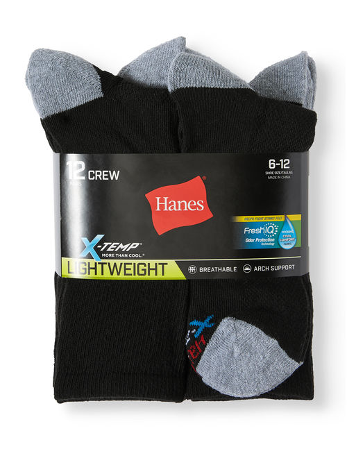 Hanes Men's X-Temp Active Cool Lightweight Crew Socks, 12 pack