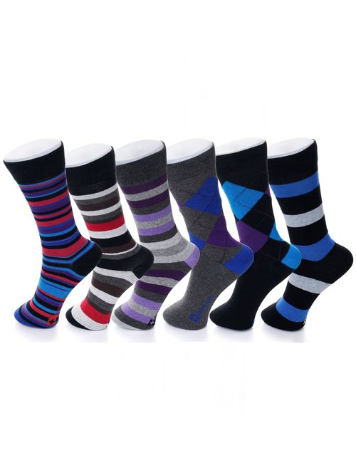 Alpine Swiss 6 Pack Mens Cotton Dress Socks Mid Calf Argyle Pattern Solids Set