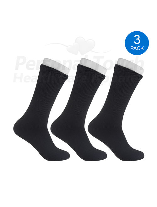 Diabetic Socks Men's & Women Crew Style Physicians Approved Socks, 3 Pairs, Size 10-13 (Black)