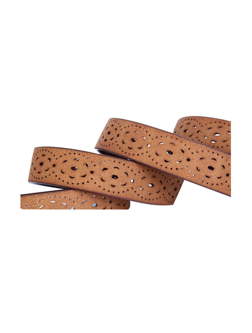 Unique Bargains Women's Multi-Hole Carved Pin Buckle Hollow Leather Belt