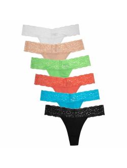 Jo & Bette (6 Pack Cotton Womens Thong Underwear Lace Trim Soft Sexy Lingerie Panties Set