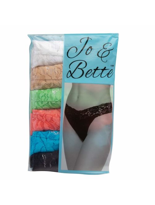 Jo & Bette (6 Pack Cotton Womens Thong Underwear Lace Trim Soft Sexy Lingerie Panties Set