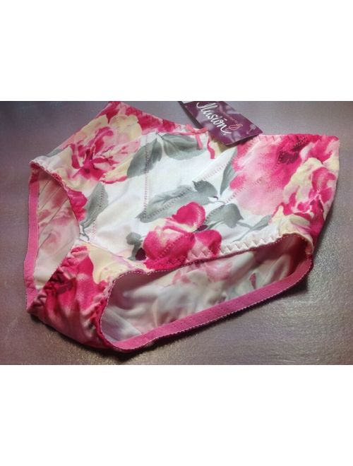 Women Panties,Brief Bikinis"Ilusion"Size L.Silky Satin Floral W/front Protector