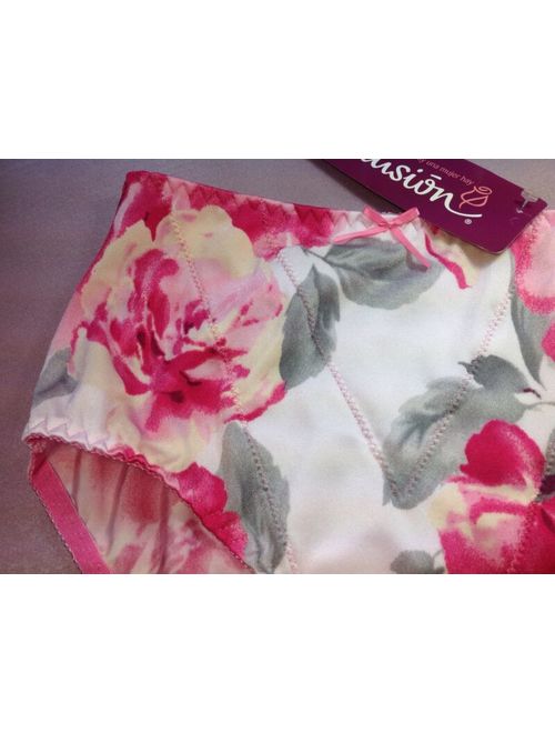 Women Panties,Brief Bikinis"Ilusion"Size L.Silky Satin Floral W/front Protector