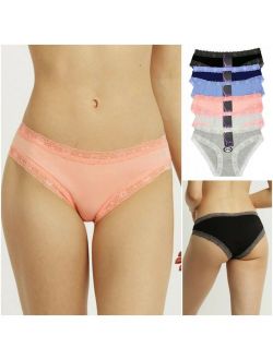 6 or 12 PACK Women's Cotton Bikini Lace Trim Stretchy Panties Underwear LP1446CK