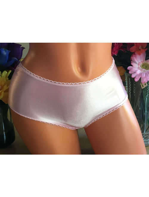 Jordache 5/Small Baby Pink Silky Smooth Shiny SATIN Lace Trim Brief Panties NWOT