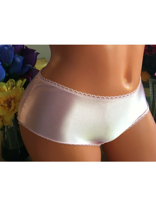 Jordache 5/Small Baby Pink Silky Smooth Shiny SATIN Lace Trim Brief Panties NWOT