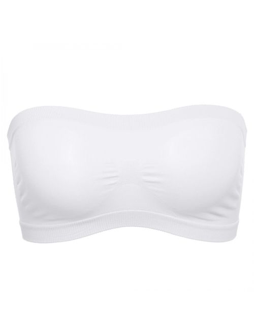 Hascon Women Strapless Basic Stretch Layer Hollow Seamless Solid Cropped Tube Top Bra HITC