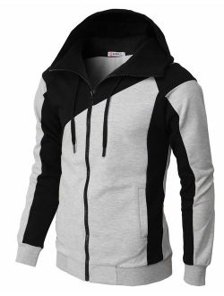 H2H Mens Casual Slim Fit Hoodie Active Jackets Zipper Closer with Pockets Color Trim