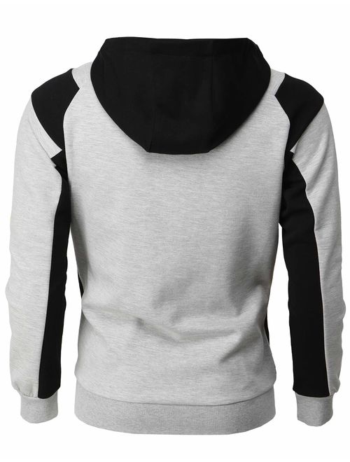 H2H Mens Casual Slim Fit Hoodie Active Jackets Zipper Closer with Pockets Color Trim