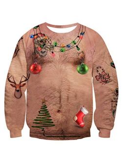 Uideazone Men Women Ugly Christmas Pullover Sweatshirts 3D Digital Printed Graphic Long Sleeve Shirts