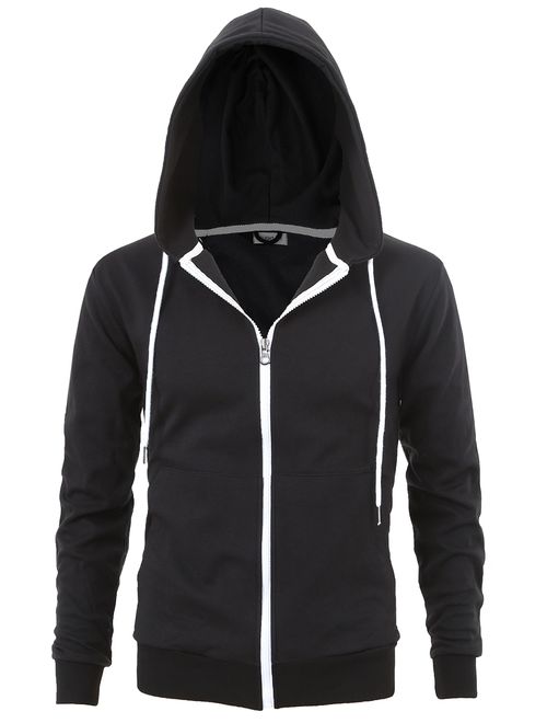 "DELIGHT" Men's Fashion Fit Full-zip HOODIE with Inner Cell Phone Pocket
