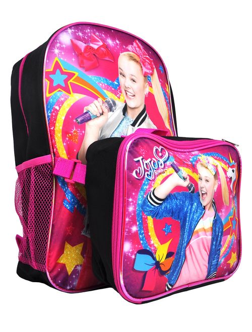 Girls Jojo Siwa Large Backpack 16" w/ Detachable Lunch Bag Pink