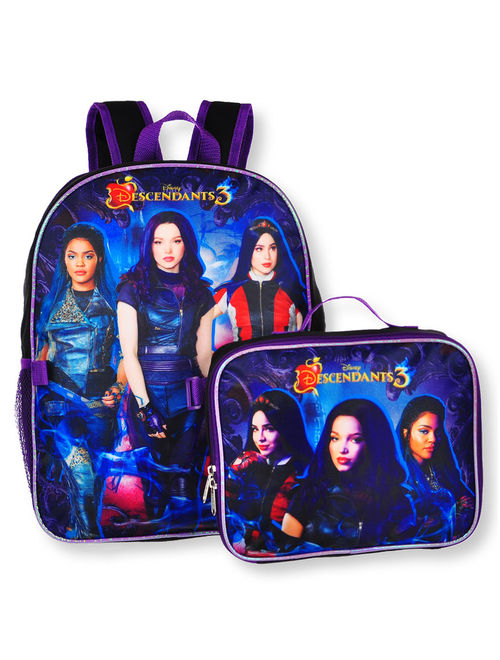 Disney Descendants 3 Girls Backpack 16" w/Detachable Lunch Bag Mal Evie Uma