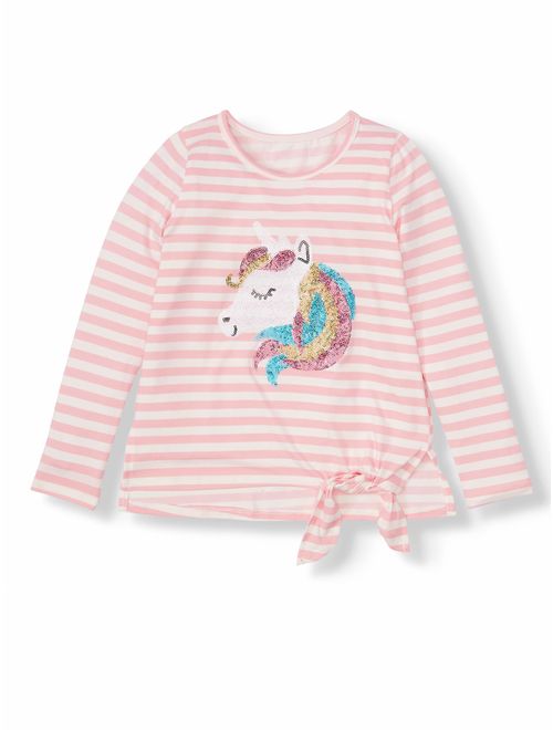Btween Sparkly Unicorn Long Sleeved High-Low T-Shirt With Tie-Front (Little Girls)