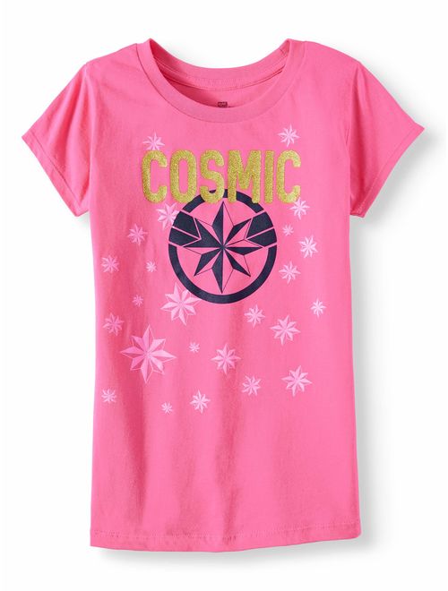 Marvel Captain Marvel Glitter Cosmic Shield Graphic T-Shirt (Little Girls & Big Girls)