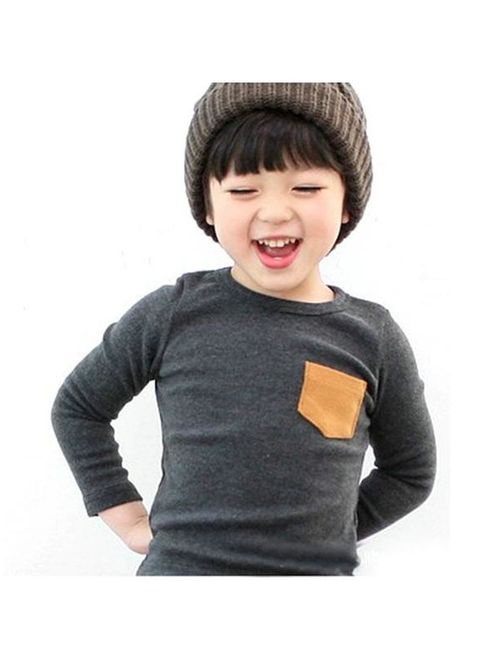 Lavaport Kids Baby Unisex Long Sleeve T-shirt With Pocket 2-7Y