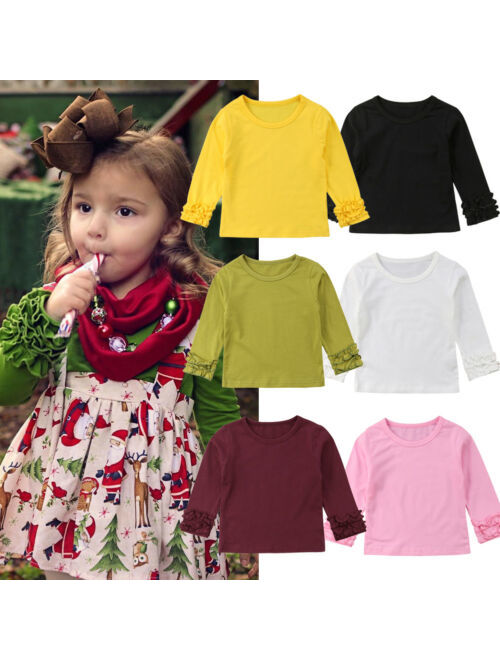 Toddler Baby Kids Girl Cotton Long Sleeve Solid Color Tee Tops T-Shirt Clothes