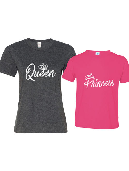 Texas Tees Brand: Mommy Daughter Shirts, Queen Shirt, Princess Tee, Gray Womens Med & Pink Size 2