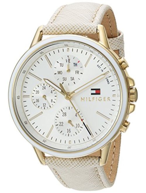 Tommy Hilfiger Women's Casual Sport Stainless Steel Quartz Watch with Leather Calfskin Strap, Champagne, 17 (Model: 1781790)