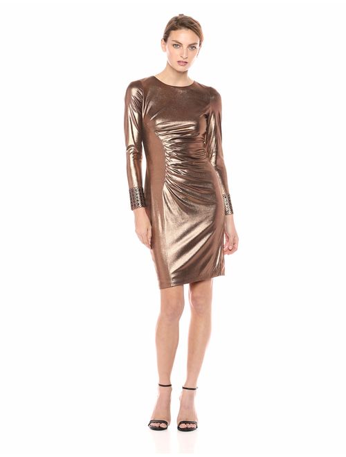 Calvin Klein Women's Long Sleeve Metallic Cocktail Dress with Side Ruche