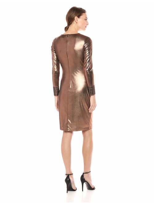 Calvin Klein Women's Long Sleeve Metallic Cocktail Dress with Side Ruche