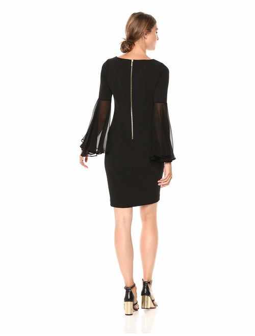 Calvin Klein Women's Solid Sheath with Sheer Bell Sleeve Dress