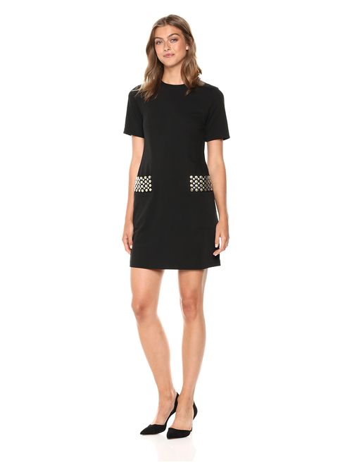 Calvin Klein Women's Short Sleeve A-line Dress with Studded Pockets
