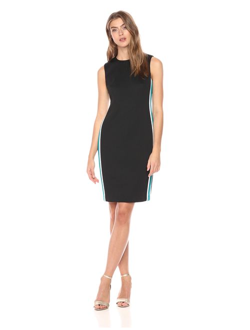 Calvin Klein Solid Sheath Dress with Side Stripes