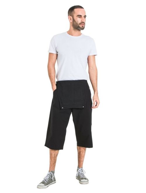 USKEES Mens Loose Fit Bib Overall Shorts - Black Dungaree Shorts