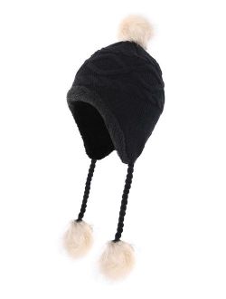 Home Prefer Girls Sherpa Earflaps Hat Kids Winter Hat Beanie Fuzzy Peruvian Hat