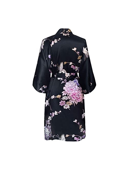KIM+ONO Women's Kimono Short Robe - Peacock & Blossoms