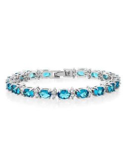 Gem Stone King 20.00 Ct Gorgeous Oval and Round 7inches Sparkling Cubic Zirconia CZ Tennis Bracelet