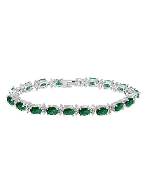 Gem Stone King 20.00 Ct Gorgeous Oval and Round 7inches Sparkling Cubic Zirconia CZ Tennis Bracelet
