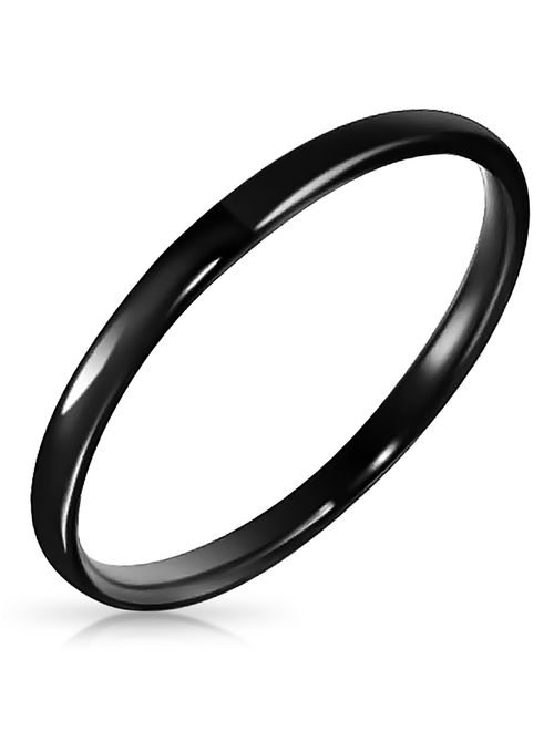 Thin Stackable Minimalist Simple Dome Black Couples Titanium Wedding Band Ring for Men for Women Comfort Fit 2MM