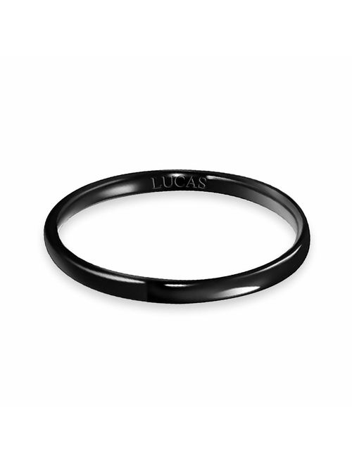 Thin Stackable Minimalist Simple Dome Black Couples Titanium Wedding Band Ring for Men for Women Comfort Fit 2MM