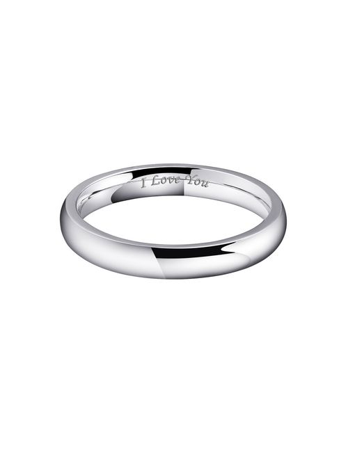 King Will Basic 2mm/3mm/4mm/5mm/6mm/7mm Stainless Steel Ring Original Color Full High Polished with Laser Etched I Love You