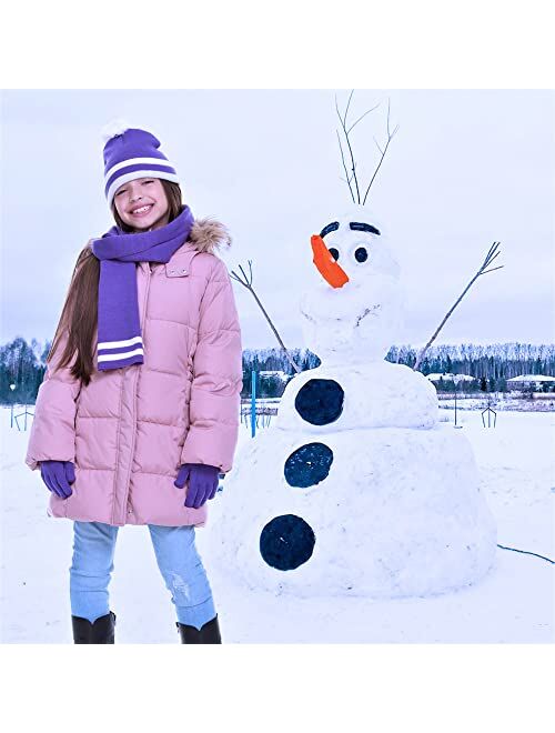 S.W.A.K Kids Girls Knit Pompom Beanie Hat Scarf and Gloves Set One Size Fits Most (See More Colors)